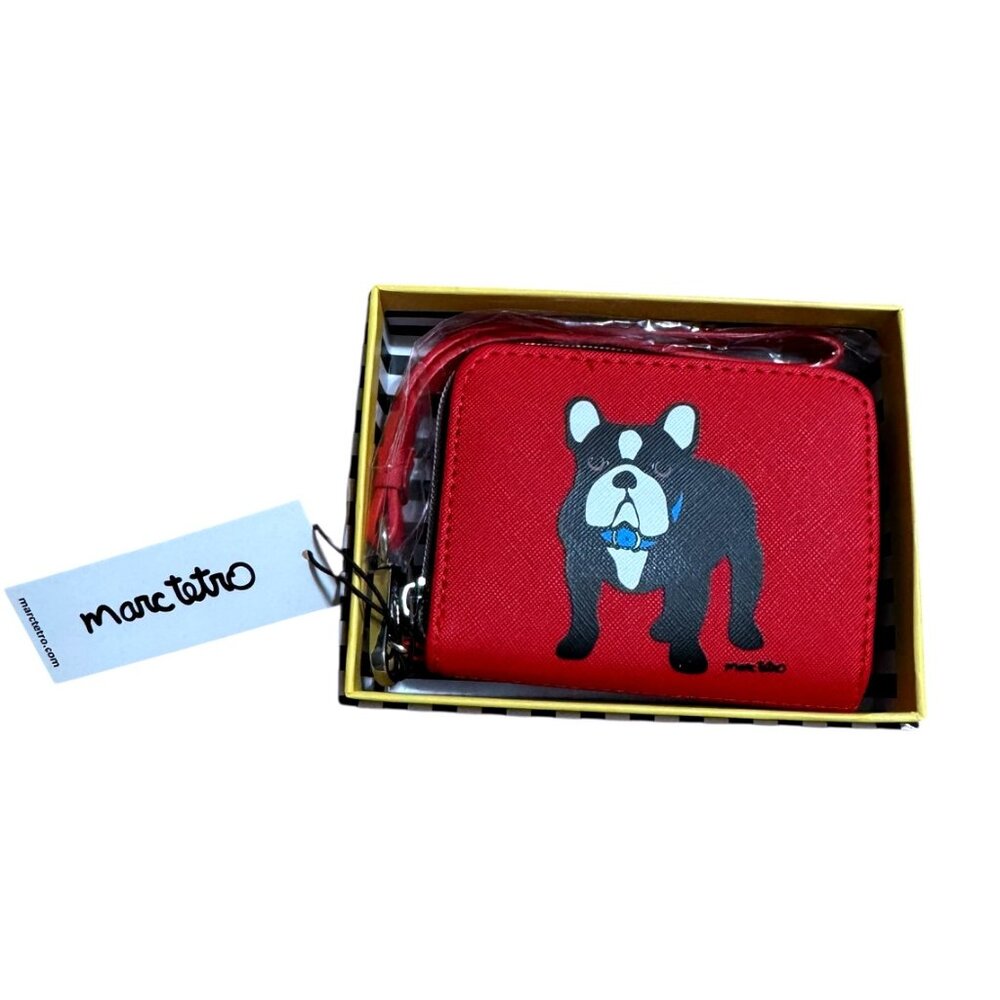 NWT Marc Tetro Red French Bulldog Dog Zip Wristlet Wallet Pouch Clutch